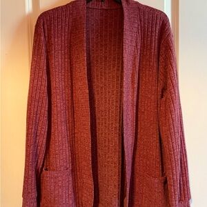 SHEIN Ribbed Open-Front Cardigan in Wine